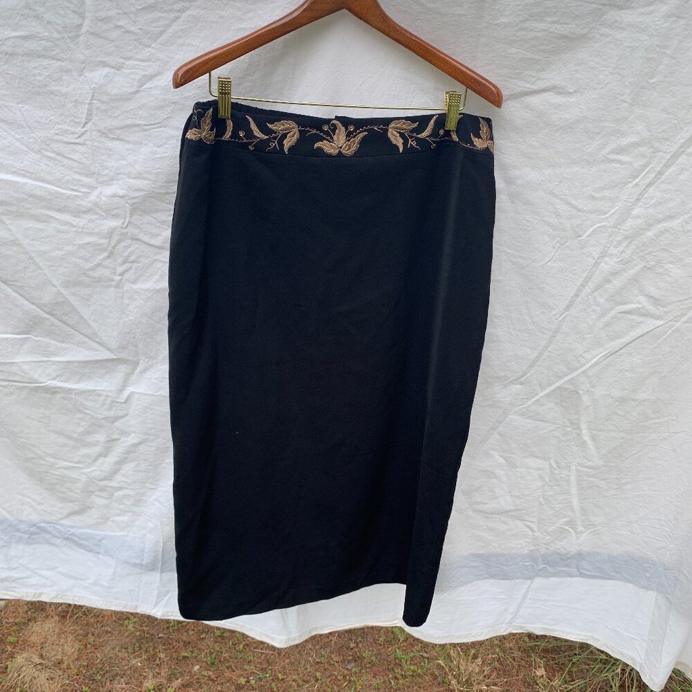 Platinum by Stephen Yearick Vintage Black with Gold Embroidery Midi Skirt